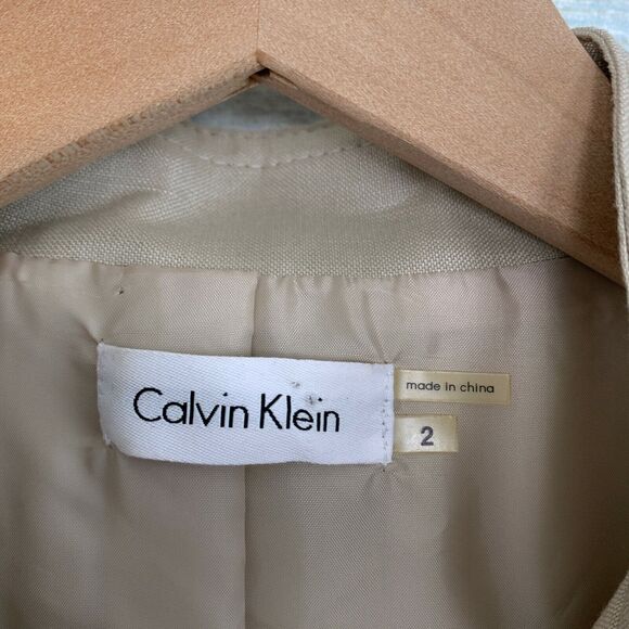 Calvin Klein Linen Tie Waist Safari Midi Shirt Dress Beige Button Down Womens 2 - Picture 8 of 10